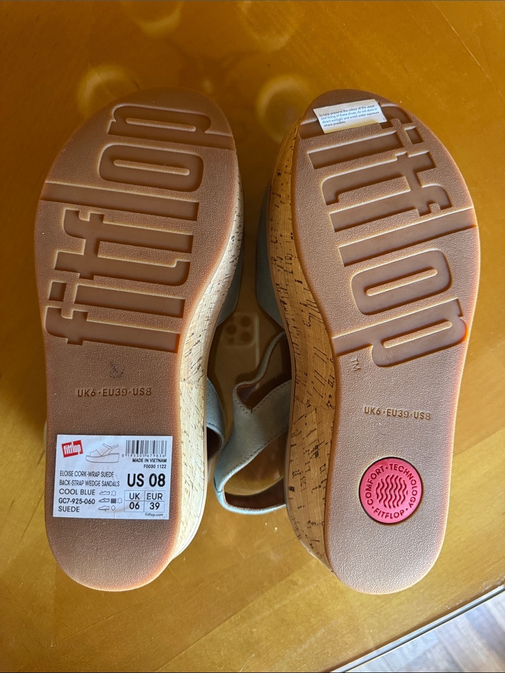 NEW FITFLOP Cool Blue Suede Eloise Cork Wrap Back Strap Wedge Sandals Sz 8 - Picture 8 of 10